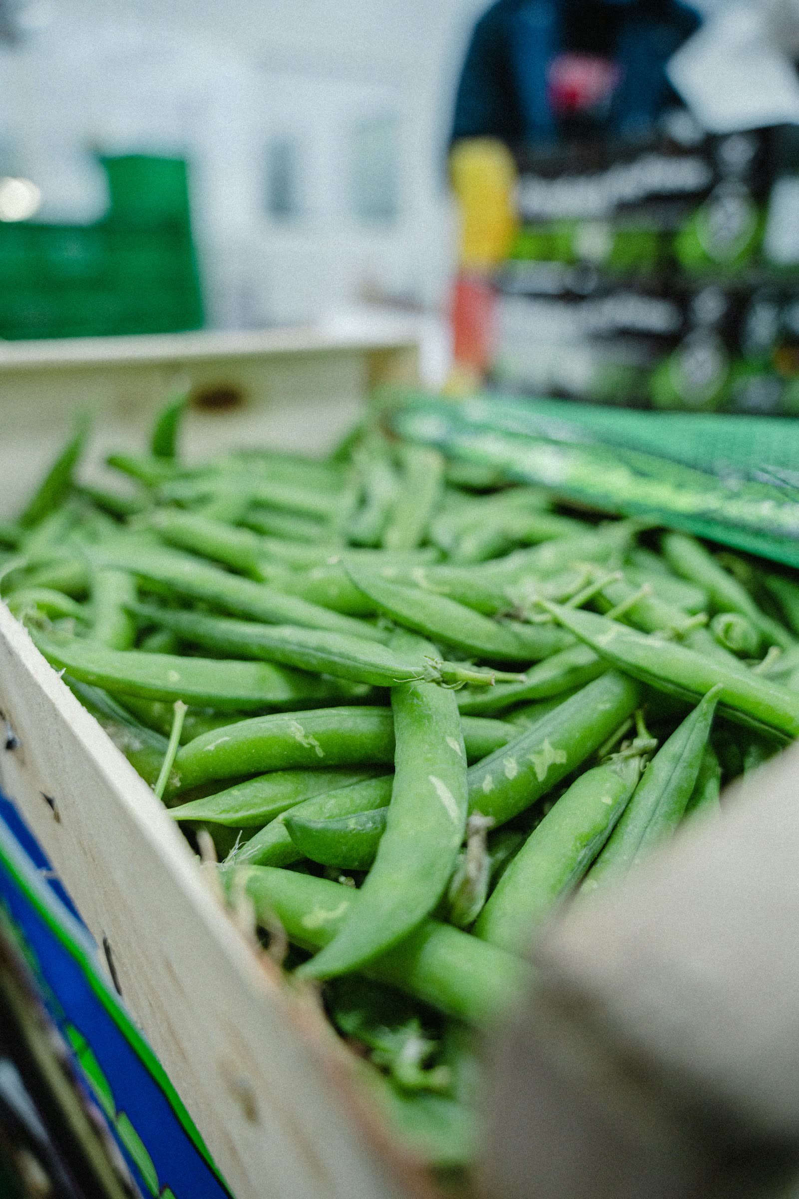 A crate of round green beans